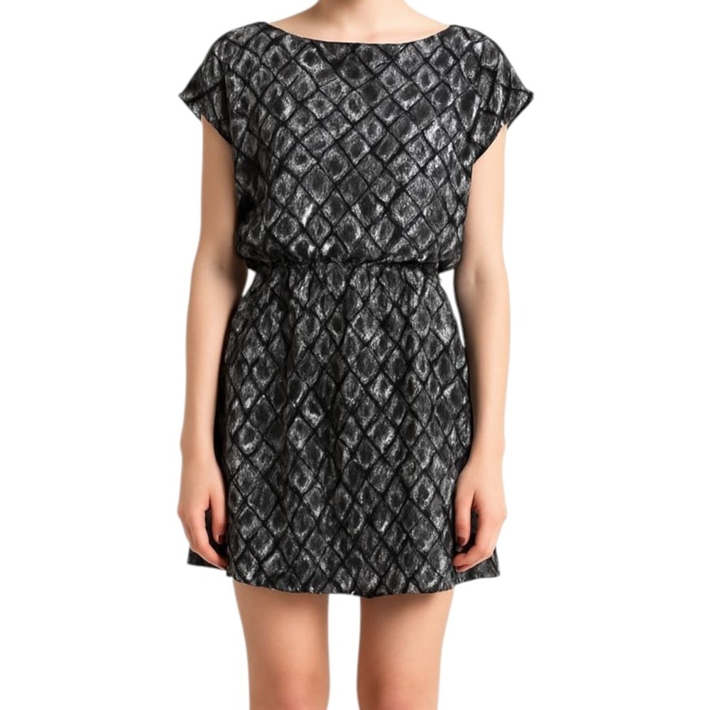 JOE FRESH Snakeskin Print Cap Sleeve Dress Women Sz XS Elastic Waist Boho Casual